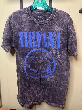 NIRVANA Black Mineral-Wash Tee with Blue Logo
